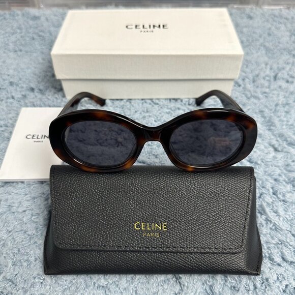 Celine Triomphe Oval Tortoise Sunglasses